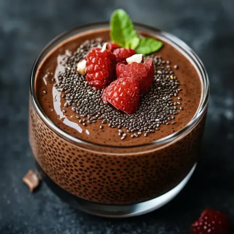 A prepared serving of dark chocolate chia pudding