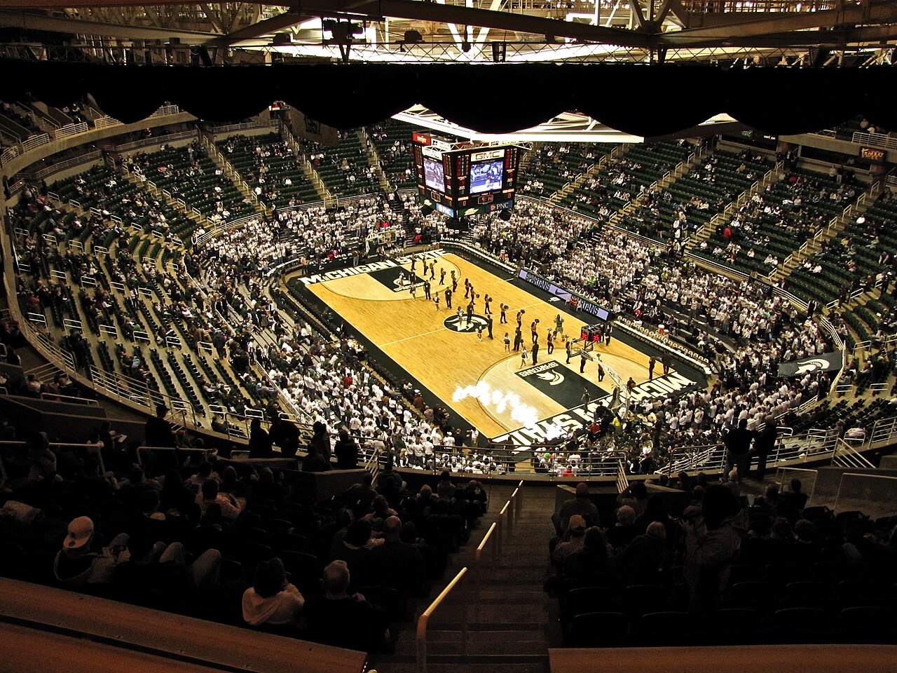 File photo of the interior of the Breslin Center, Michigan State's basketball arena in East Lansing, Michigan, seen from the upper level