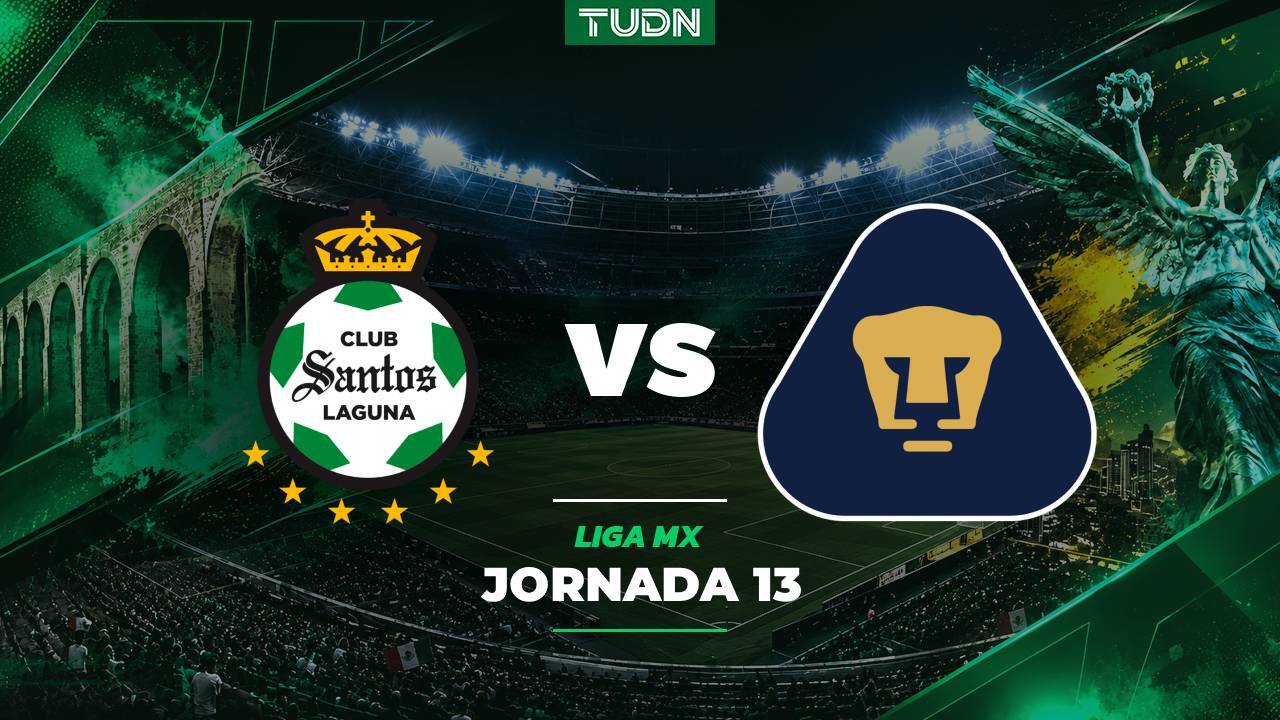 TUDN promotional graphic showing the Santos Laguna and Pumas crests for Liga MX's 13th round; not a photograph of match action.