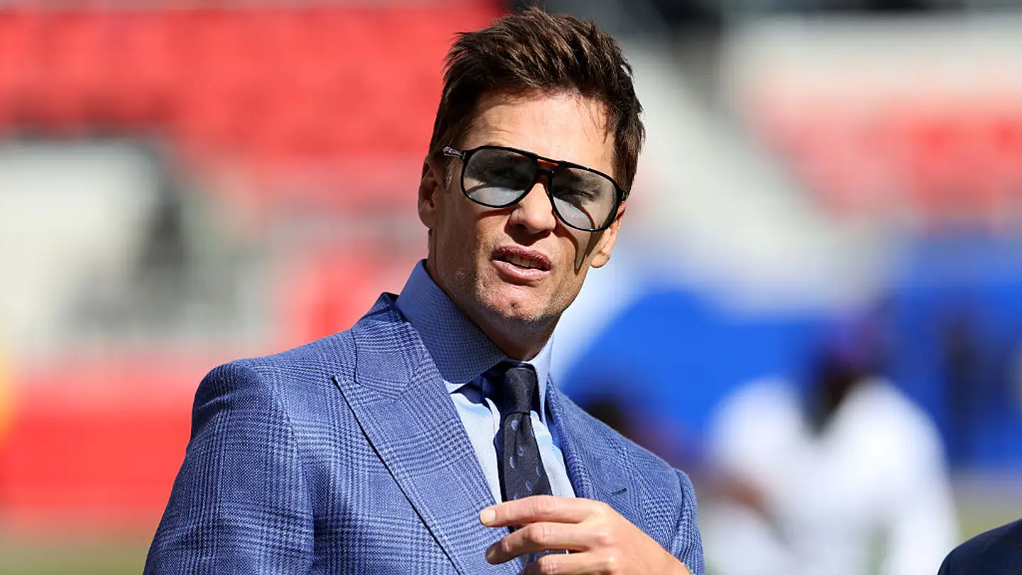 Tom Brady in the broadcast booth during an NFL game