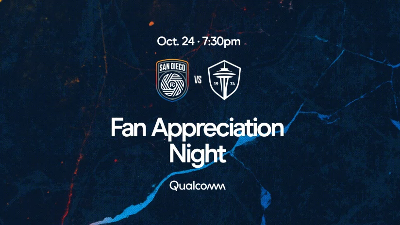 San Diego FC graphic promoting its Oct. 24 match against Seattle at Snapdragon Stadium.