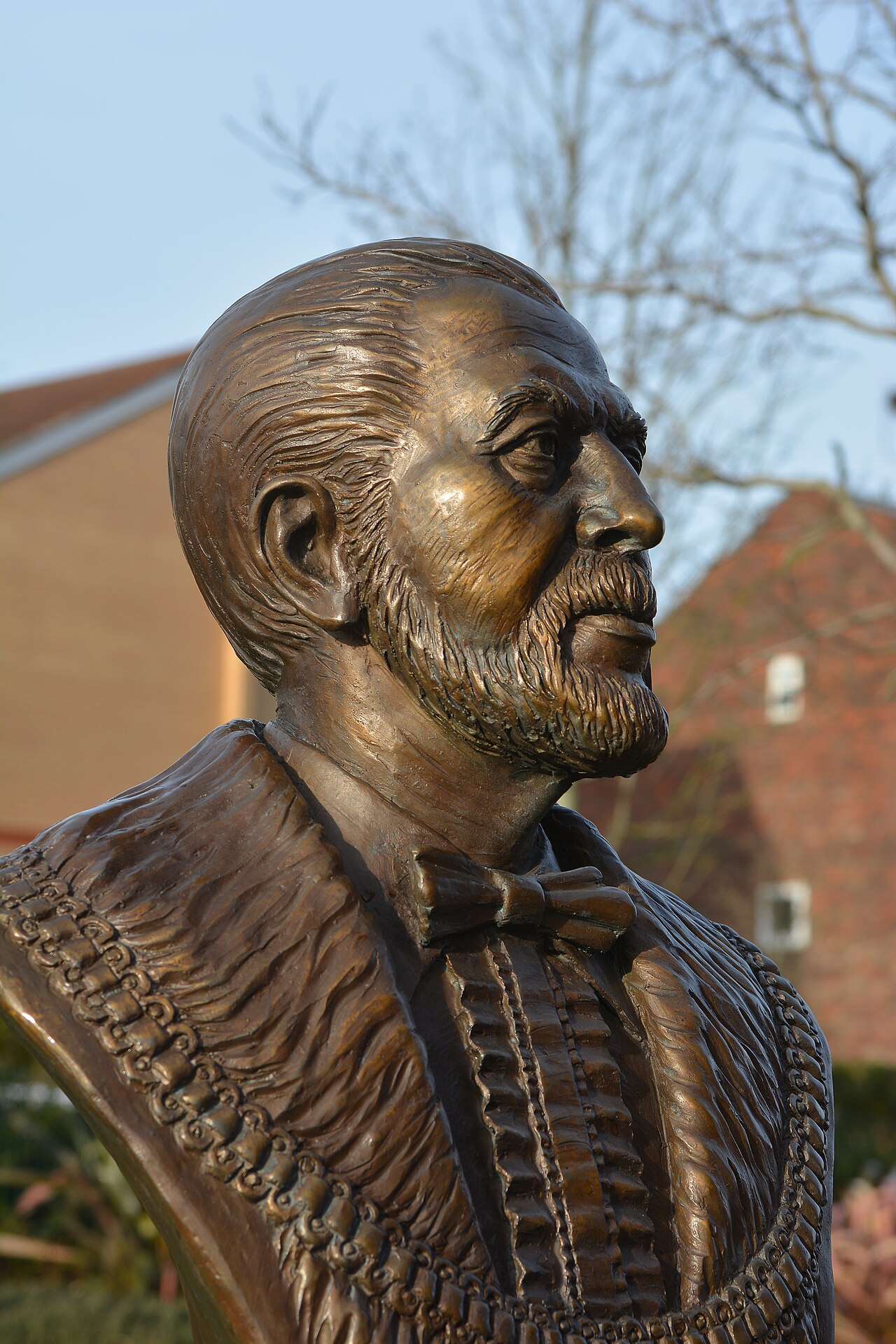Memorial to club founder John Houlding outside Anfield, the home ground of Liverpool FC