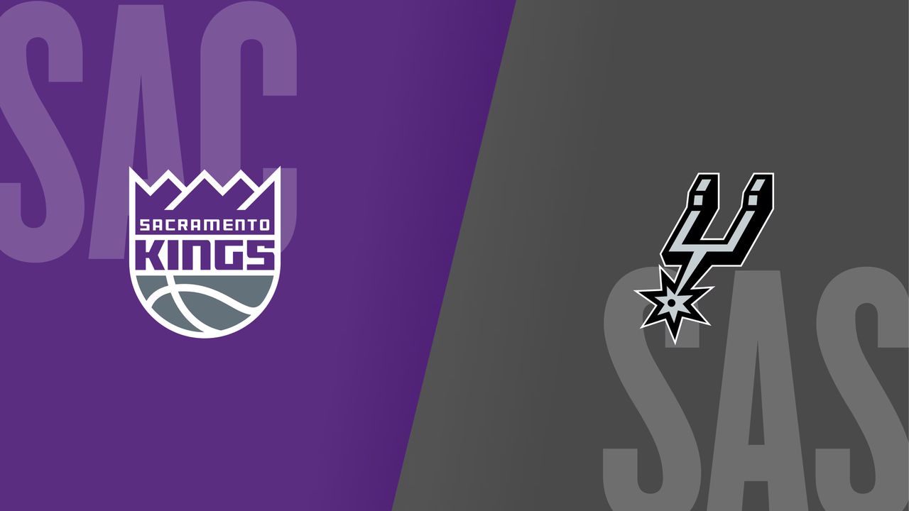 Kings and Spurs logos on the NBA game graphic for Sacramento at San Antonio.
