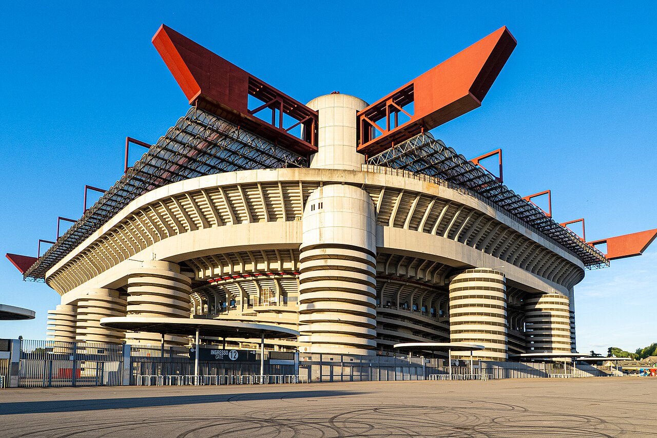 Exterior of the Stadio Giuseppe Meazza (San Siro) in Milan, where Inter play their home matches