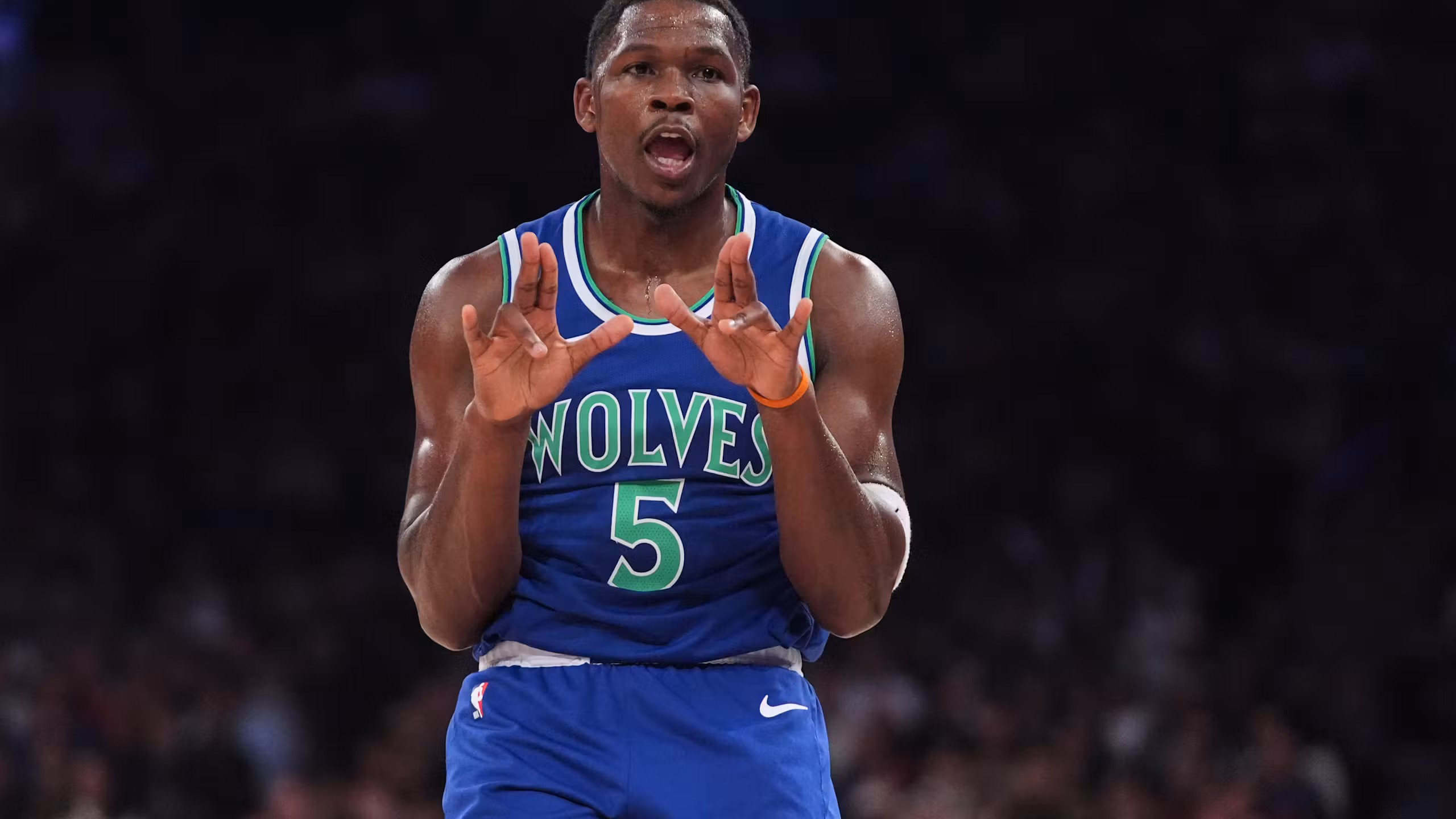 Minnesota Timberwolves guard Anthony Edwards, whose new backcourt partner this season is LaMelo Ball.