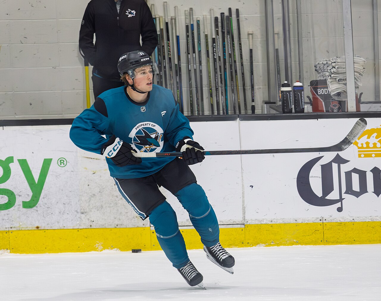 San Jose Sharks forward Macklin Celebrini during a team practice on Oct. 2, 2026