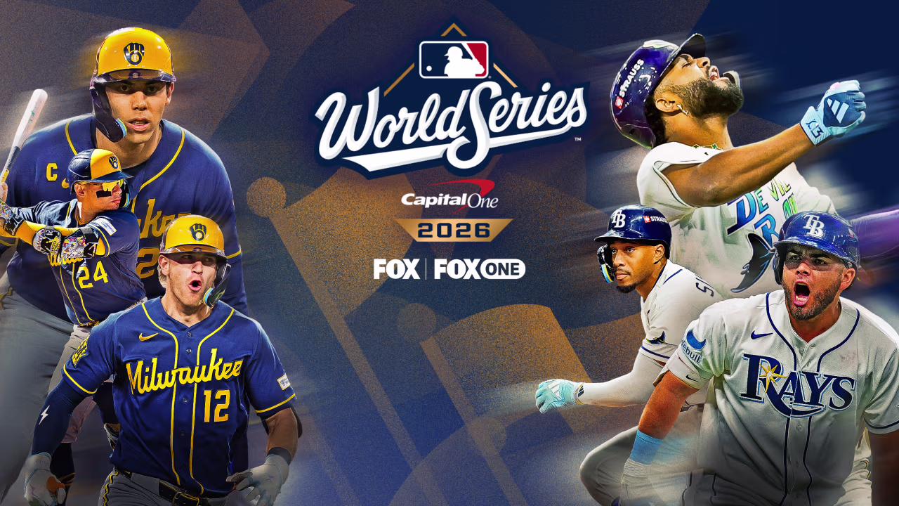 Milwaukee Brewers and Tampa Bay Rays players appear in MLB’s official graphic for the 2026 World Series on FOX.