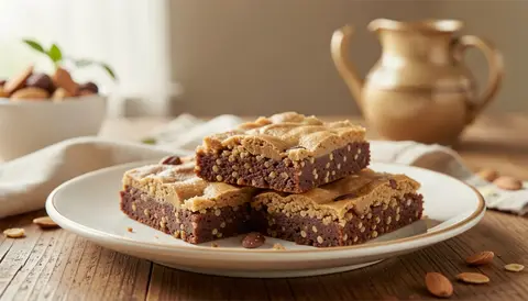 A prepared serving of almond butter quinoa blondies