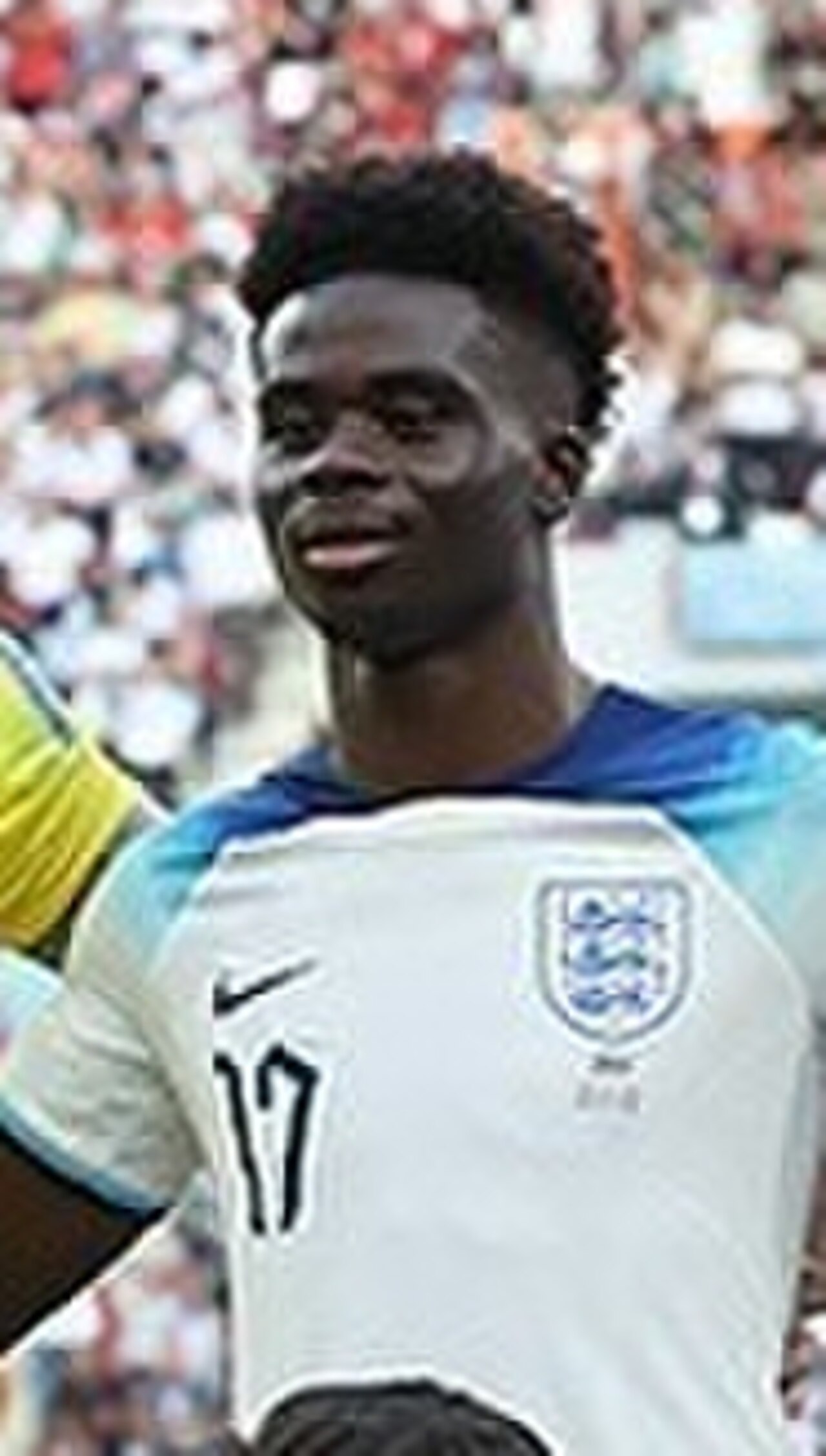 Bukayo Saka lining up for England before a match against Iran at the 2022 FIFA World Cup