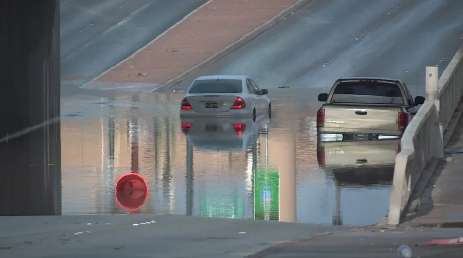 Floodwater covering a Las Vegas roadway