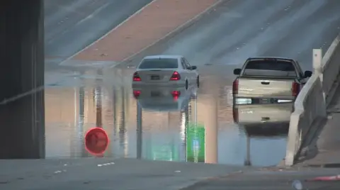 Floodwater covering a Las Vegas roadway