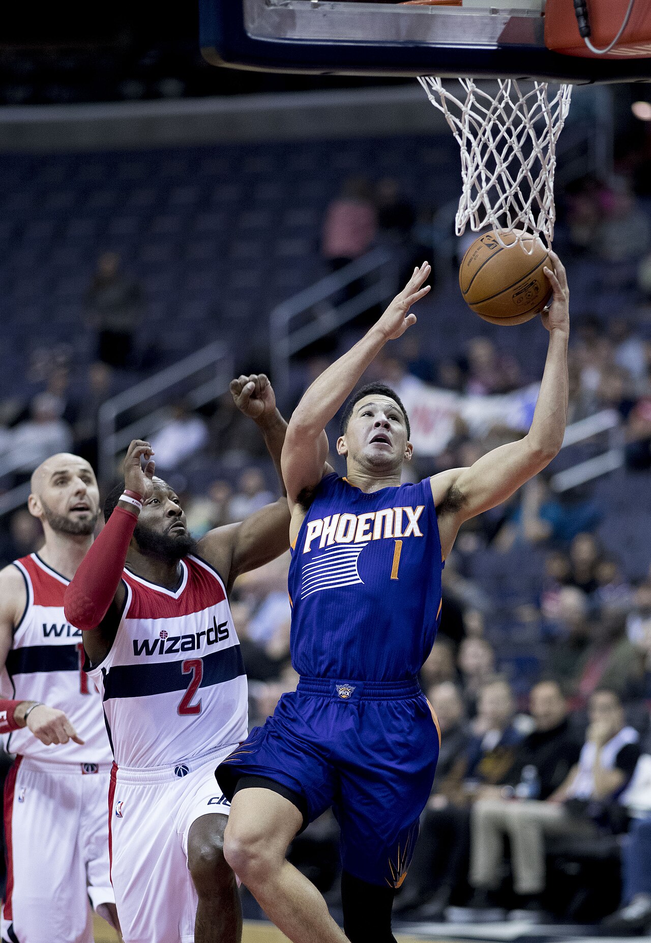 Phoenix Suns guard Devin Booker during an NBA game in Washington.