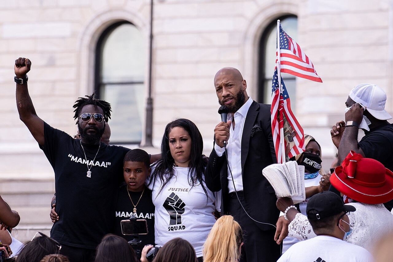 File photo of Royce White speaking at a rally at the Minnesota State Capitol in St. Paul in July 2020.
