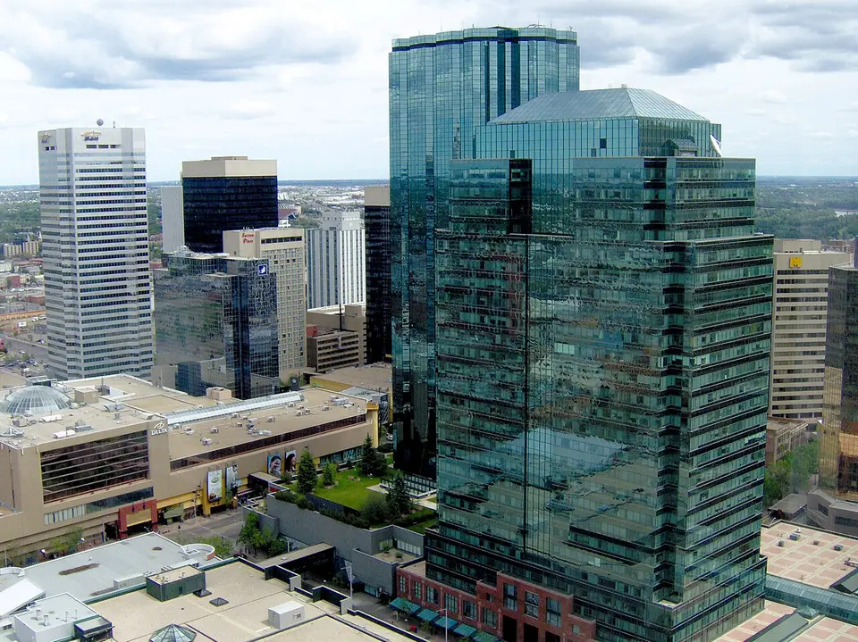 File photo of office towers in downtown Edmonton, Alberta, where BioWare is based