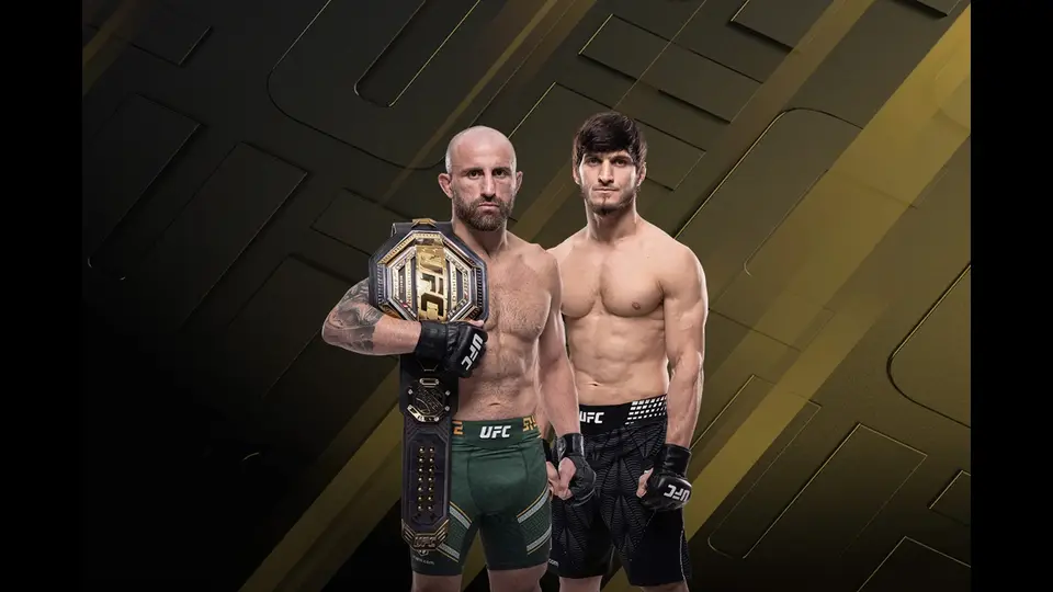 UFC 333 promotional banner featuring Alexander Volkanovski and Movsar Evloev