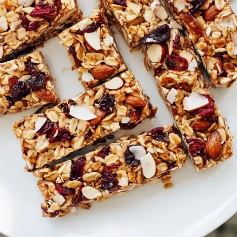 A prepared serving of no-bake oat and nut protein bars